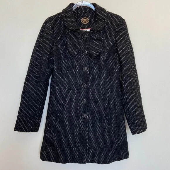 Anthropologie| Idra Black Dot Wool Blend Coat | Sz 8 Ruffle - Picture 5 of 10